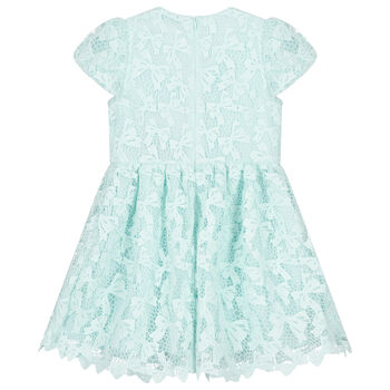 Girls Aqua Bow Lace Dress